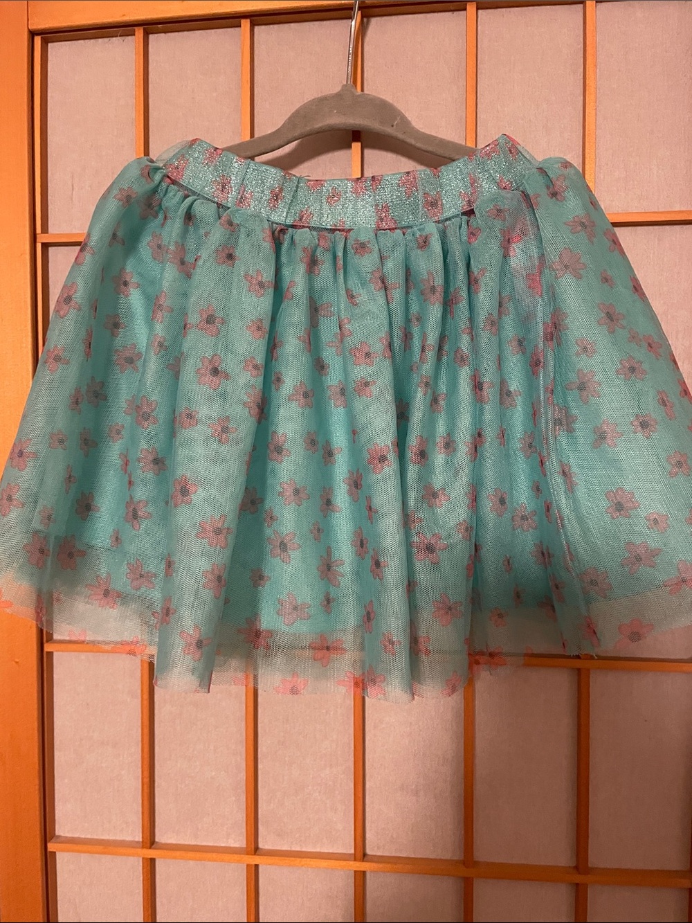 Epic Threads Girls Size 3T Aqua Pink Floral Tulle Mini Skirt Simmer Waist detail